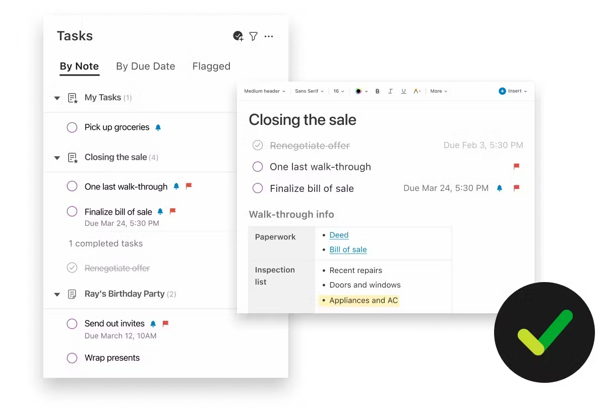 Note-taking with checkboxes