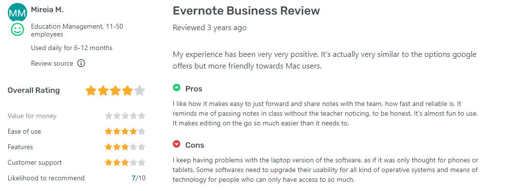 evernote rating