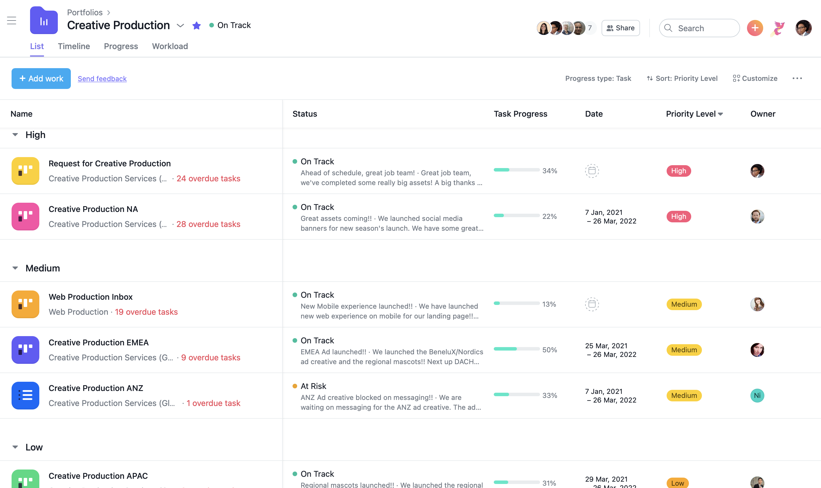Asana Project Tracking