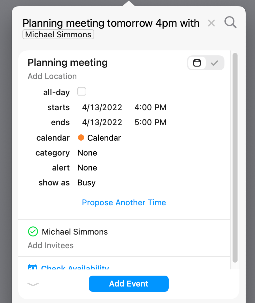 Natural Language Event Creation