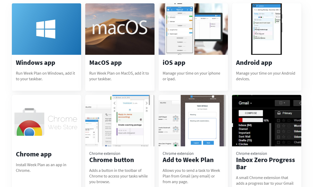 Screenshot of Weekplan with 1000+ integrations