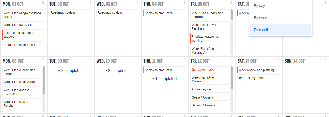 Weekly task view Screenshot