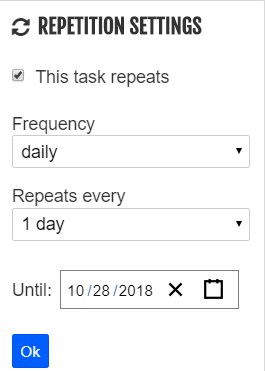 Repitition setting Screenshot
