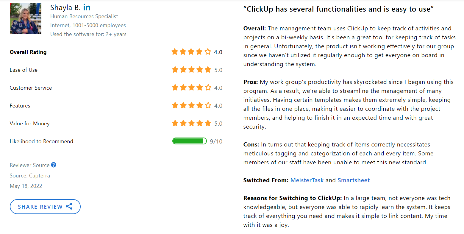 ClickUp testimonials