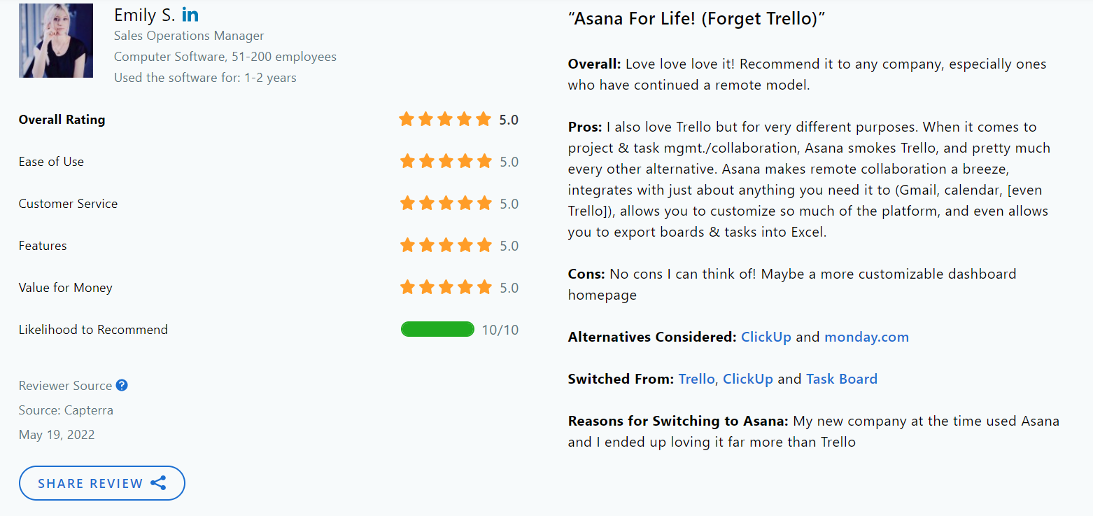 Asana testimonial
