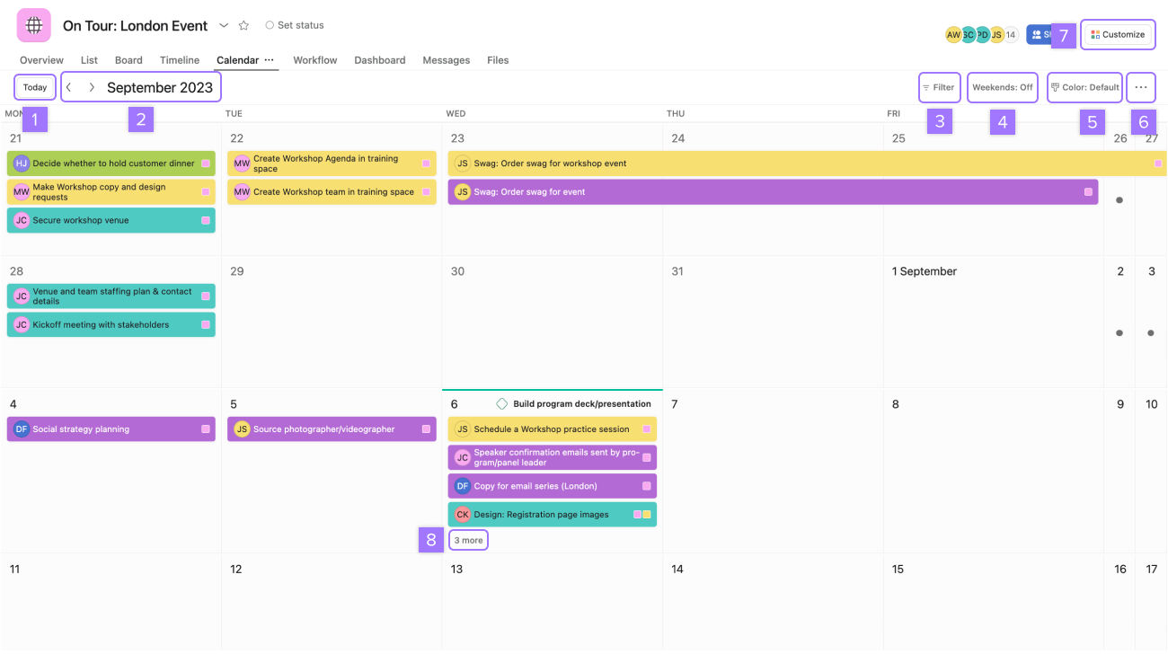 Calendar Feature of Asana Planner