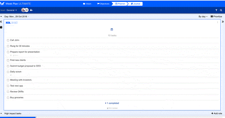 Using Week Plan to Eat Your Frog Screenshot of Weekplan