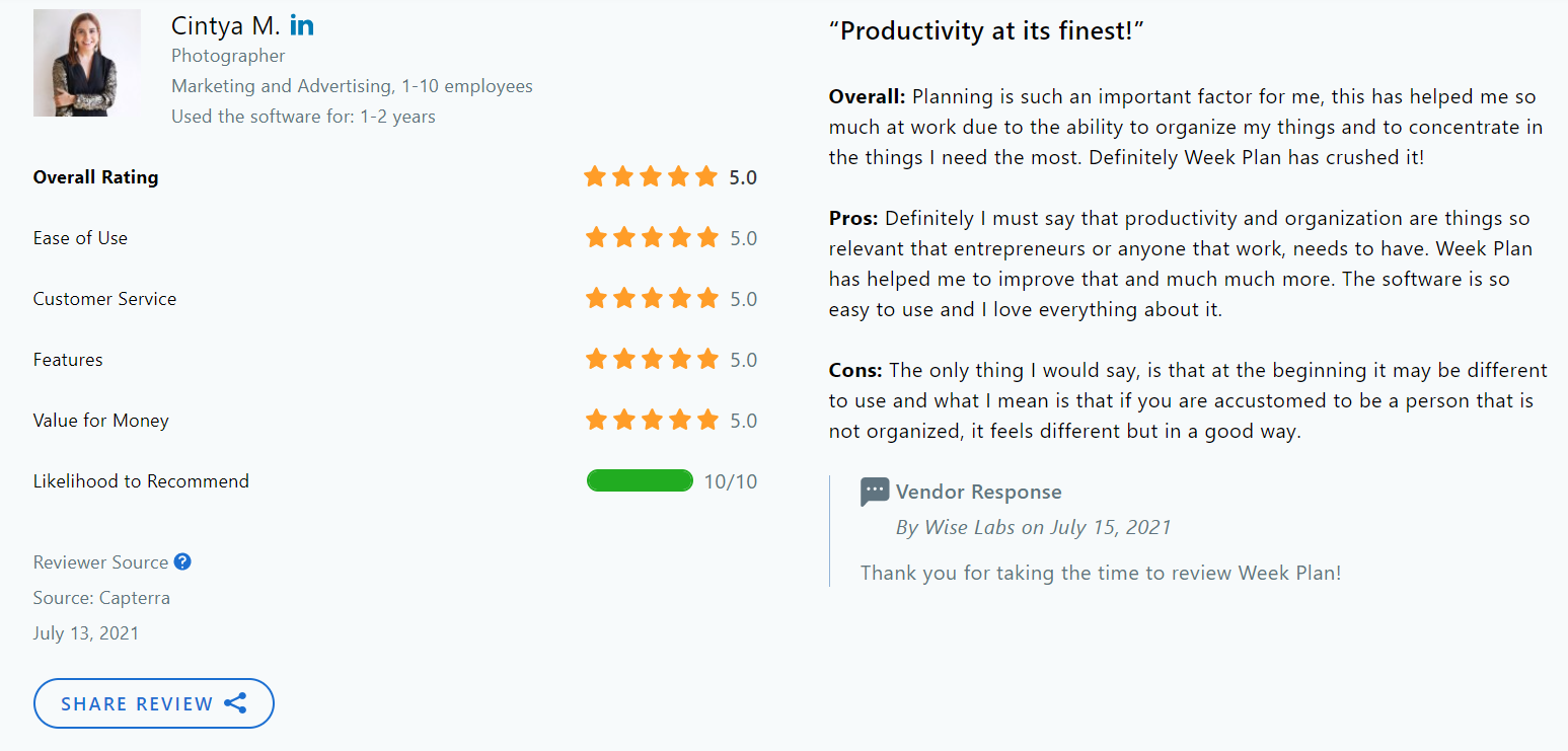 weekplan testimonials