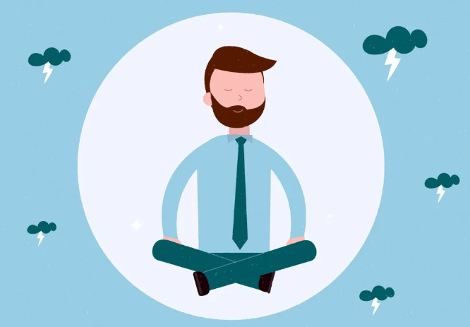 Man relieved from stress by using productivity planner