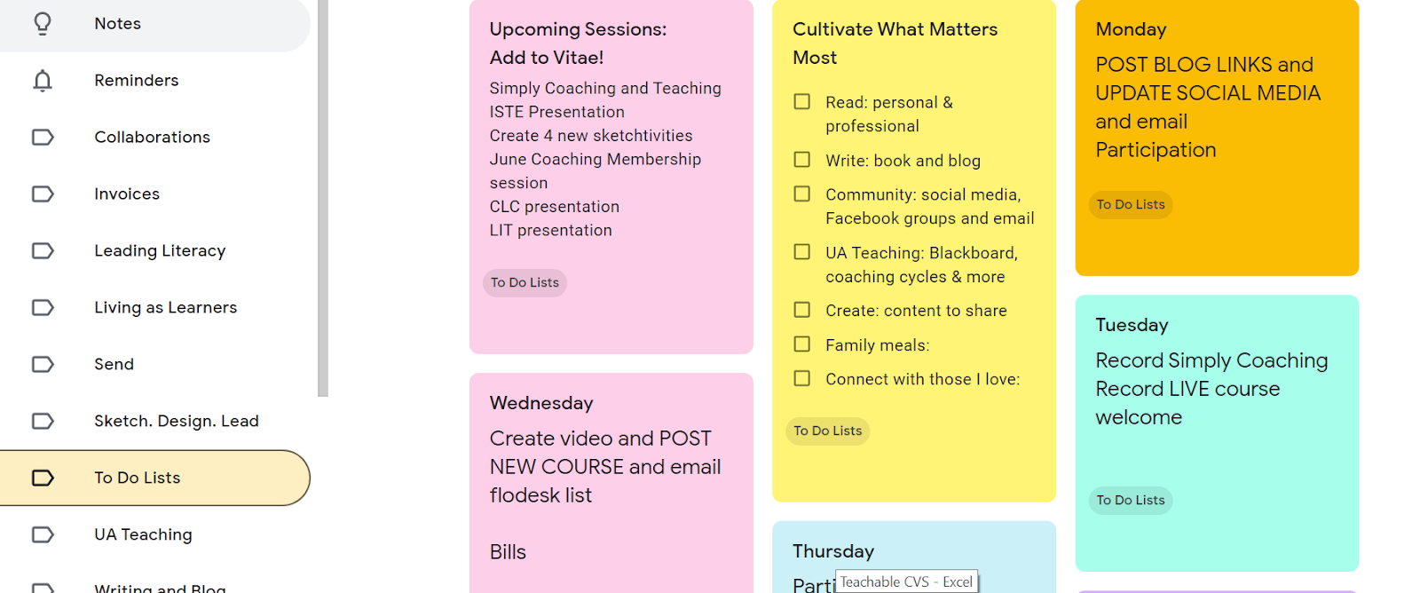 List Feature of Google Keep