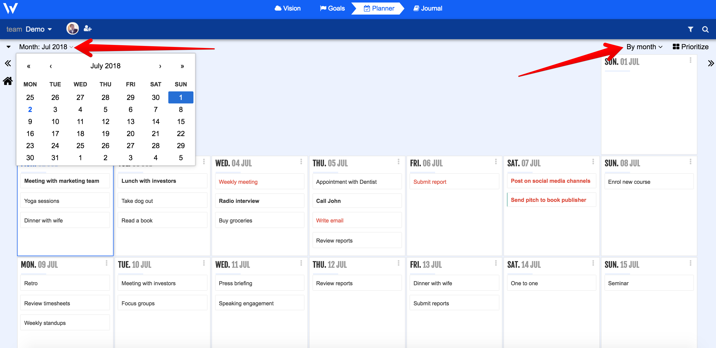Month View Week Plan Month View Screenshot