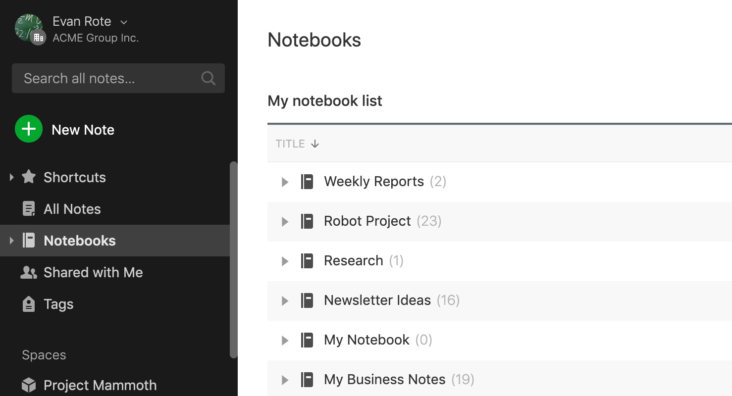 Notebook Feature of Evernote