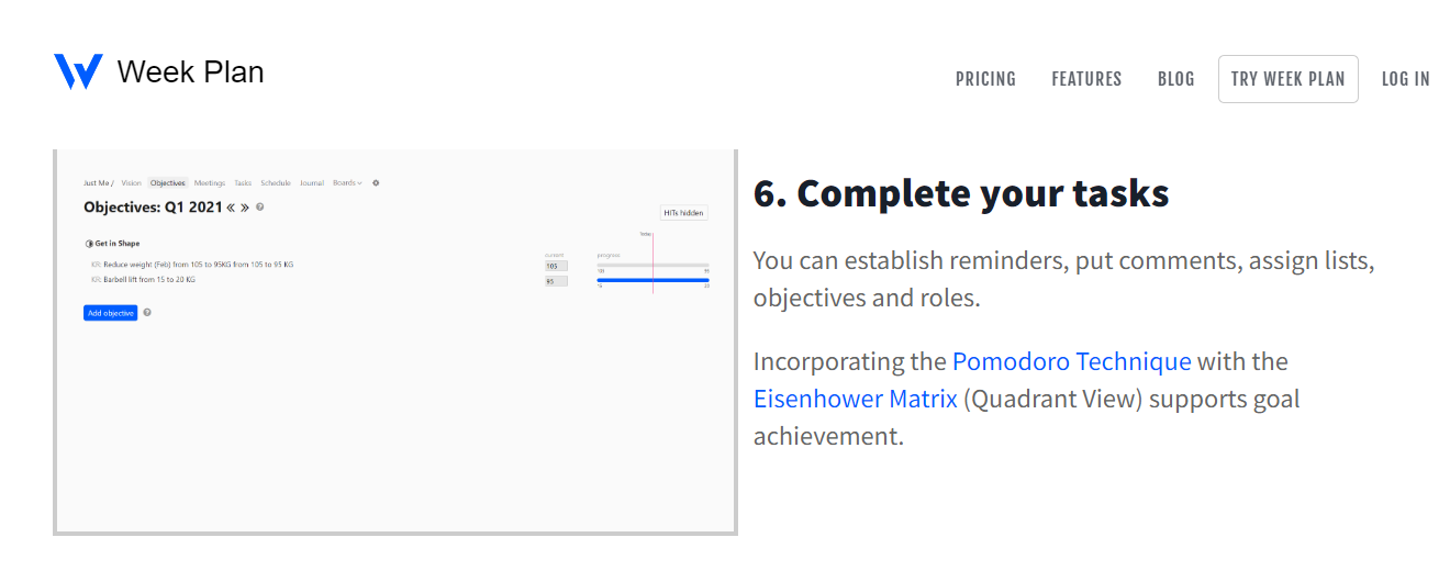 Pomodoro Timer Feature of Week Plan