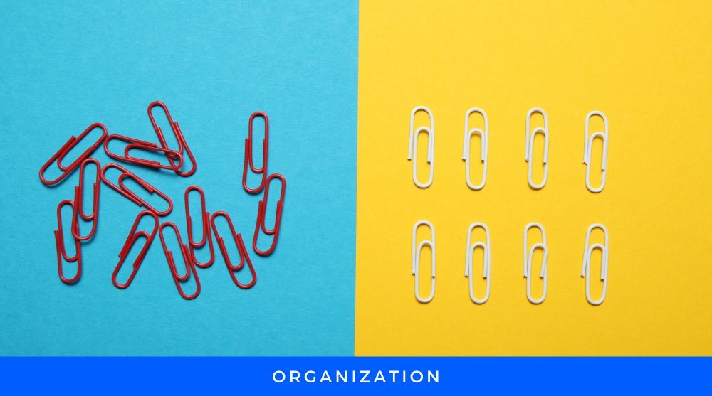 Organization Paper pins with blue and Yellow Background