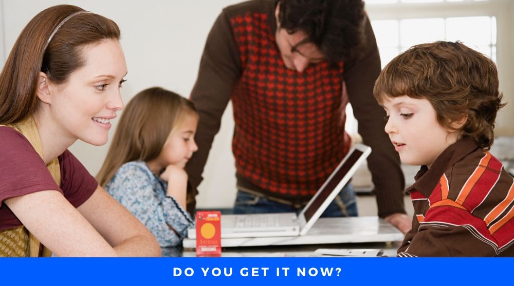 Get it Now? Man and women teaches children