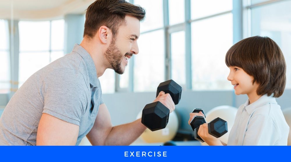 Man and Child Exercising