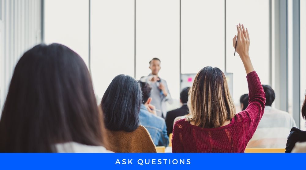 Ask questions Women Raising Hand