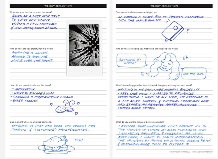 Reflection and Gratitude Sections in Passion Planner