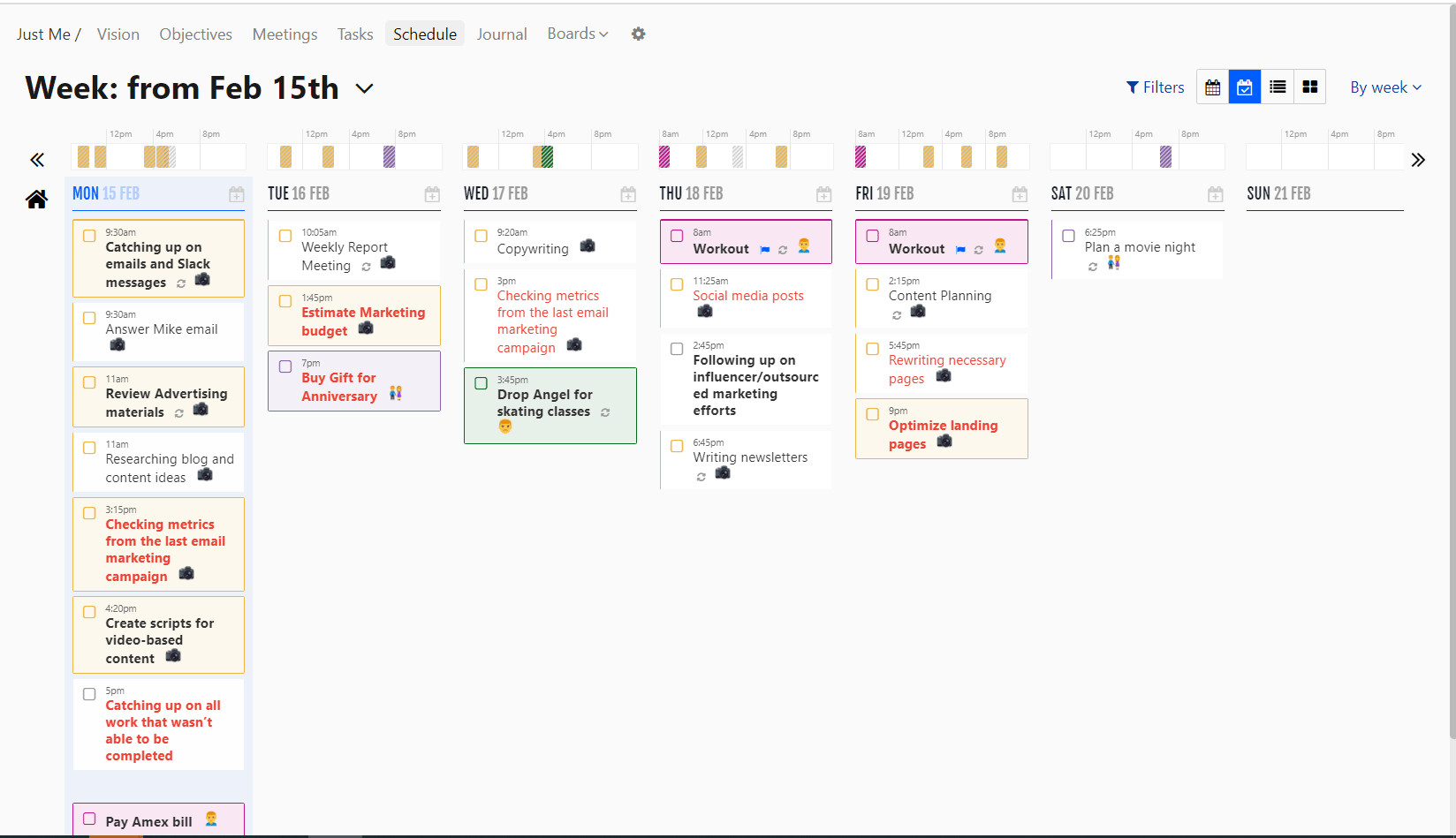 Task Prioritization Feature of WeekPlan