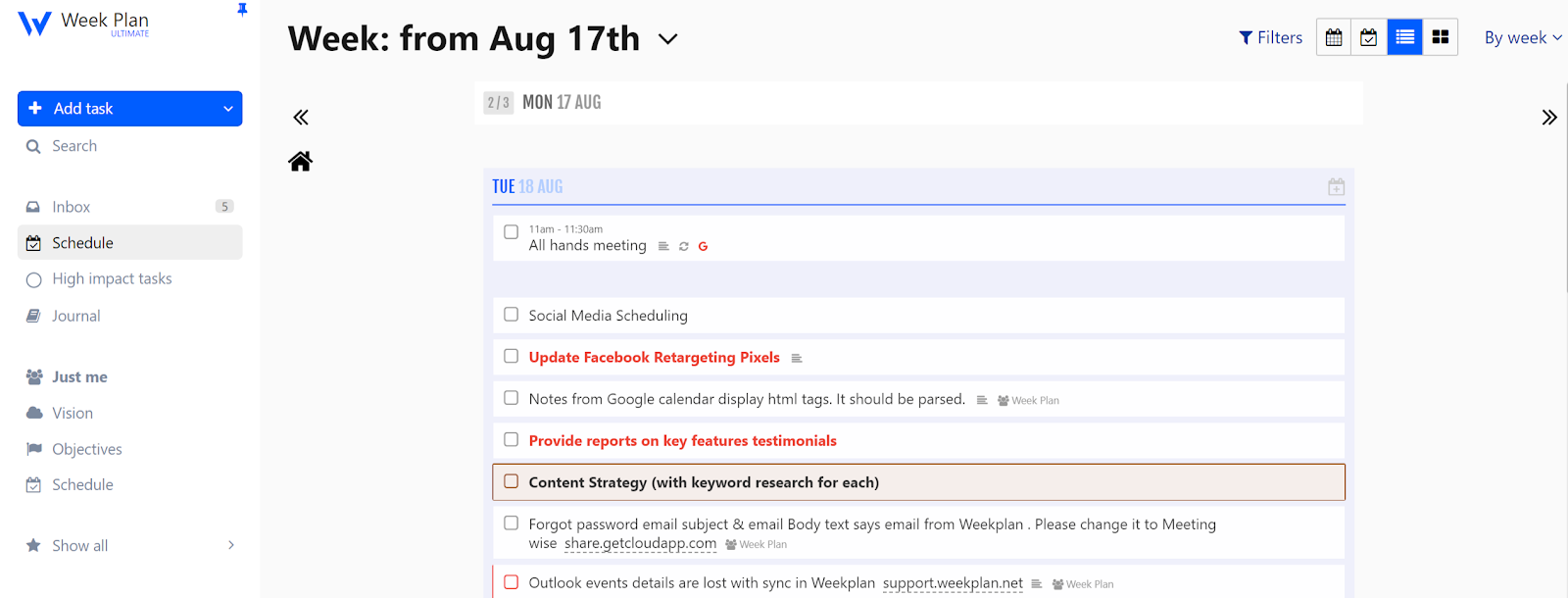Weekplan Daily Summary