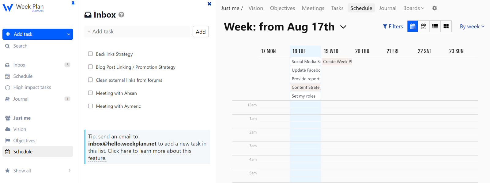 Weekplan Task Scheduling
